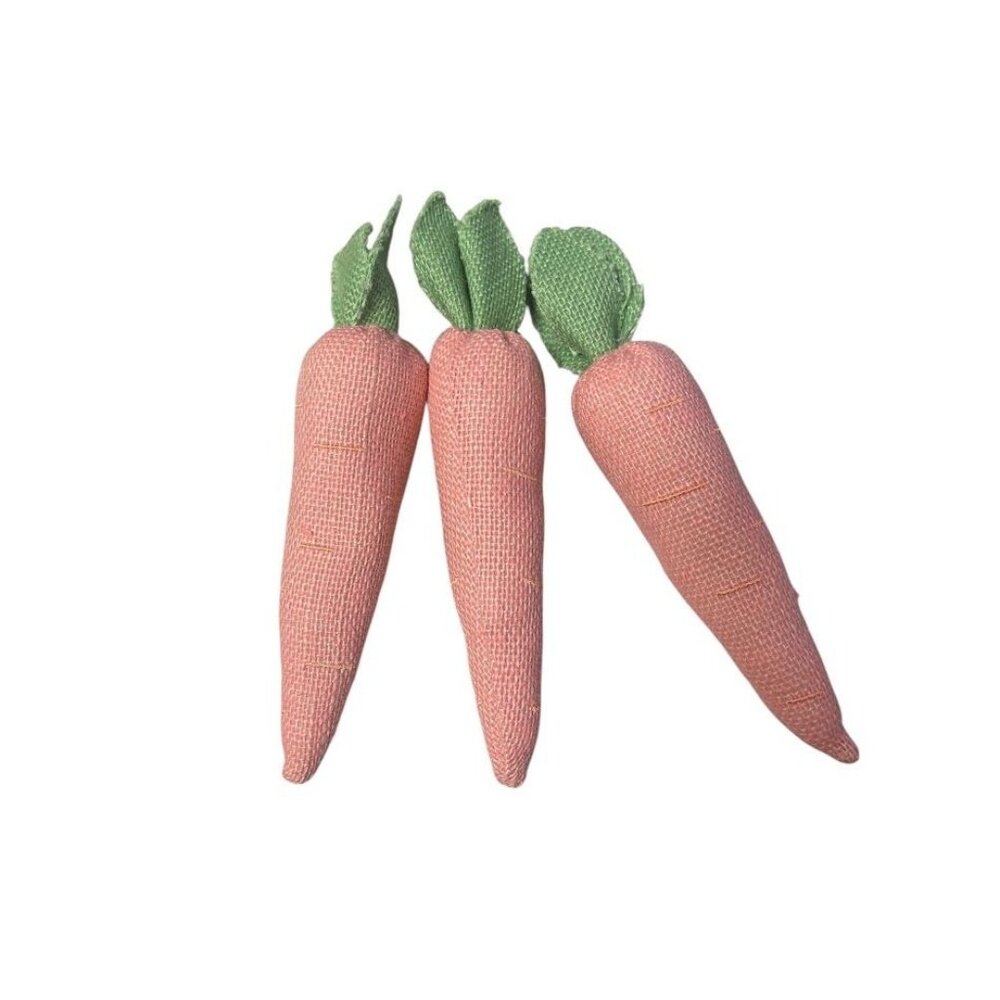 Set Of 3 (Peach)  Decorative Burlap Carrots With Green Leaves